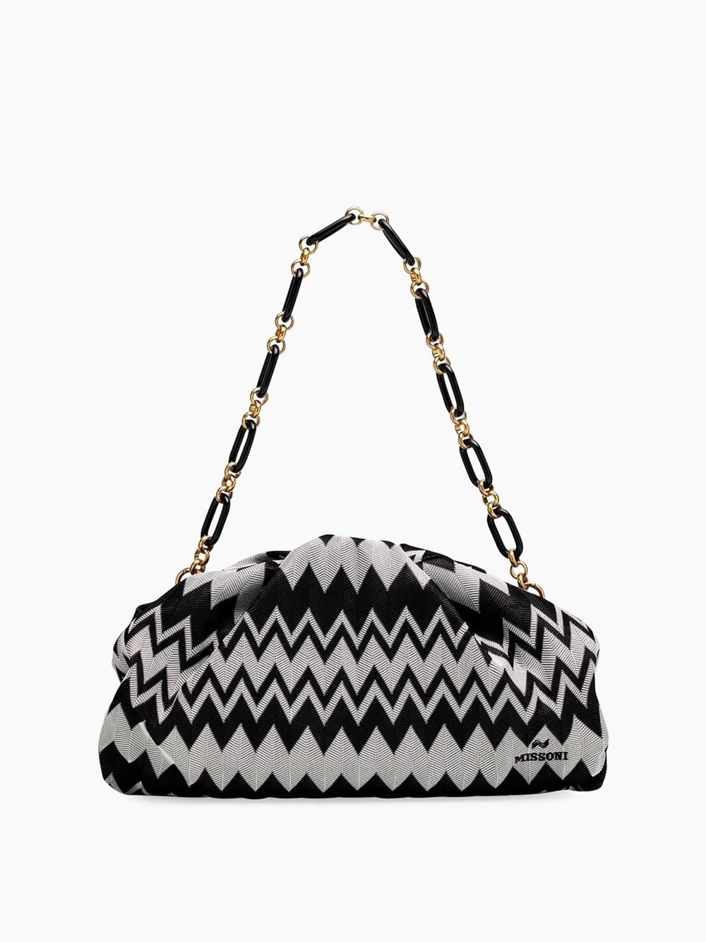 Missoni Black & White Zigzag Shoulder Clutch with Chain Strap